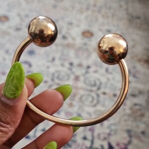 Gold Tone Open Cuff Bracelet Ball Ends Minimalist Classic Stackable